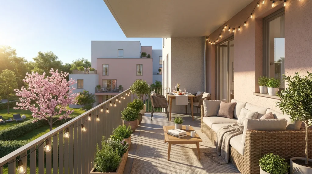 Balcon contemporain et aménagé – Résidence H2O à Kembs par Trianon Résidences
