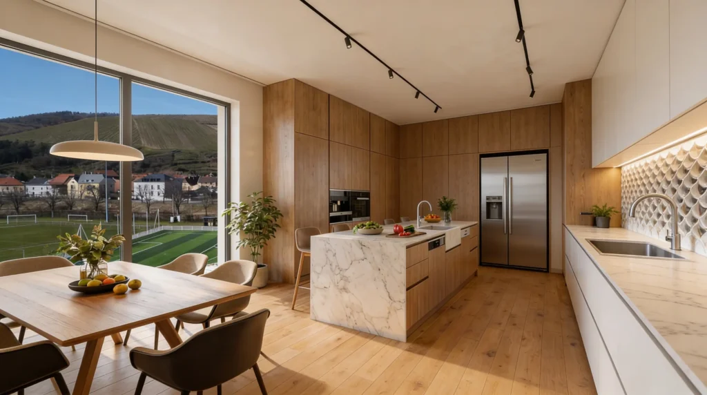 Cuisine moderne avec vue sur les vignes – Résidence Novel à Turckheim | Terre Eternam