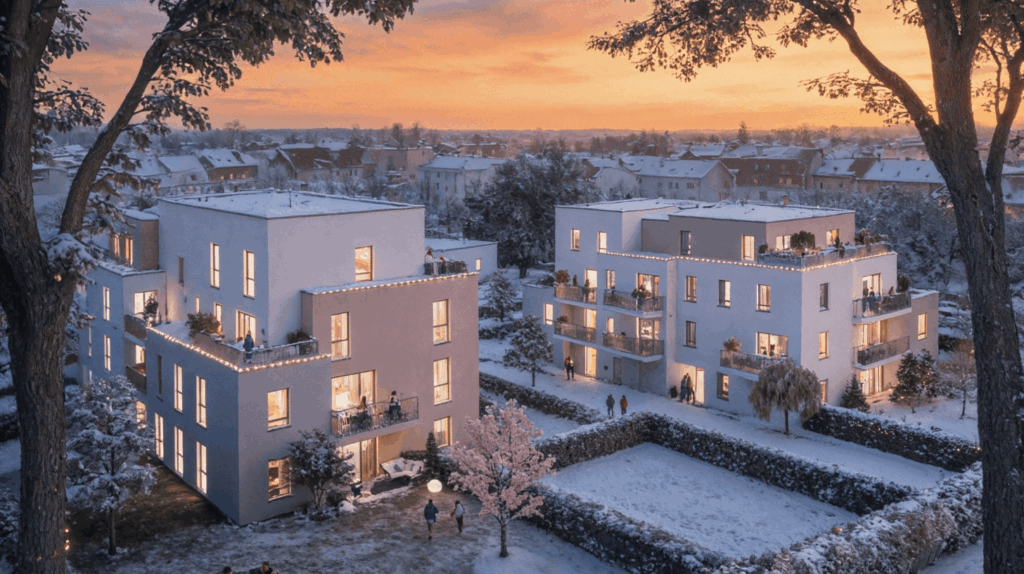 Résidence H2O à Kembs – Ambiance hivernale Trianon Résidences.