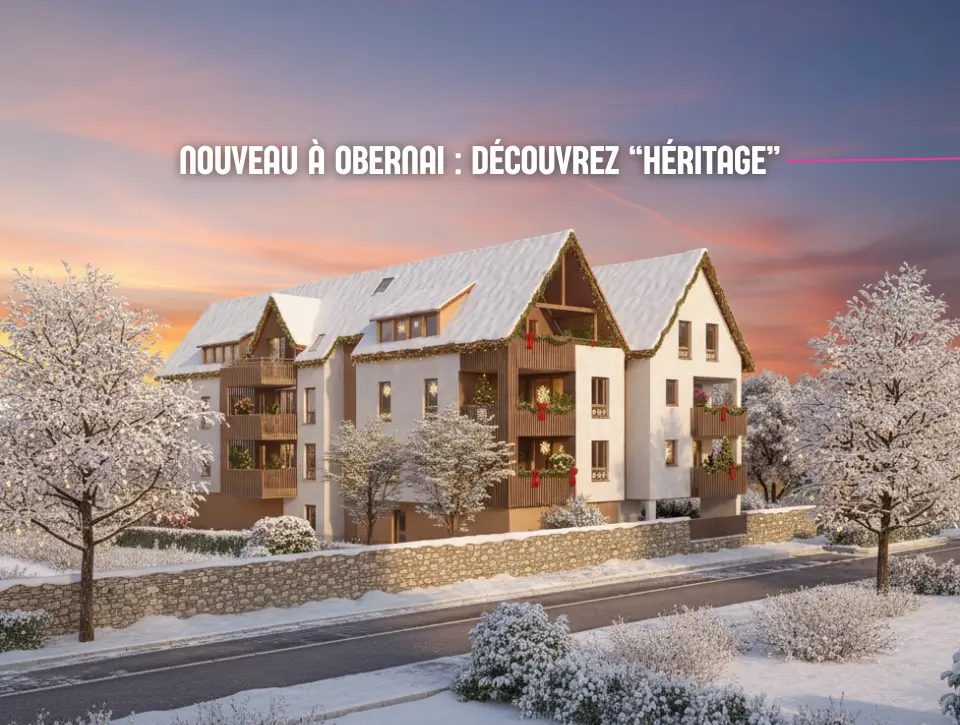 Illustration de la résidence Héritage à Obernai, un programme immobilier neuf de Trianon Résidences en environnement hivernal.