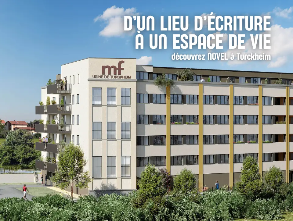 Illustration de la résidence Novel à Turckheim, projet de reconversion de l’ancienne usine en logements par Trianon Résidences.