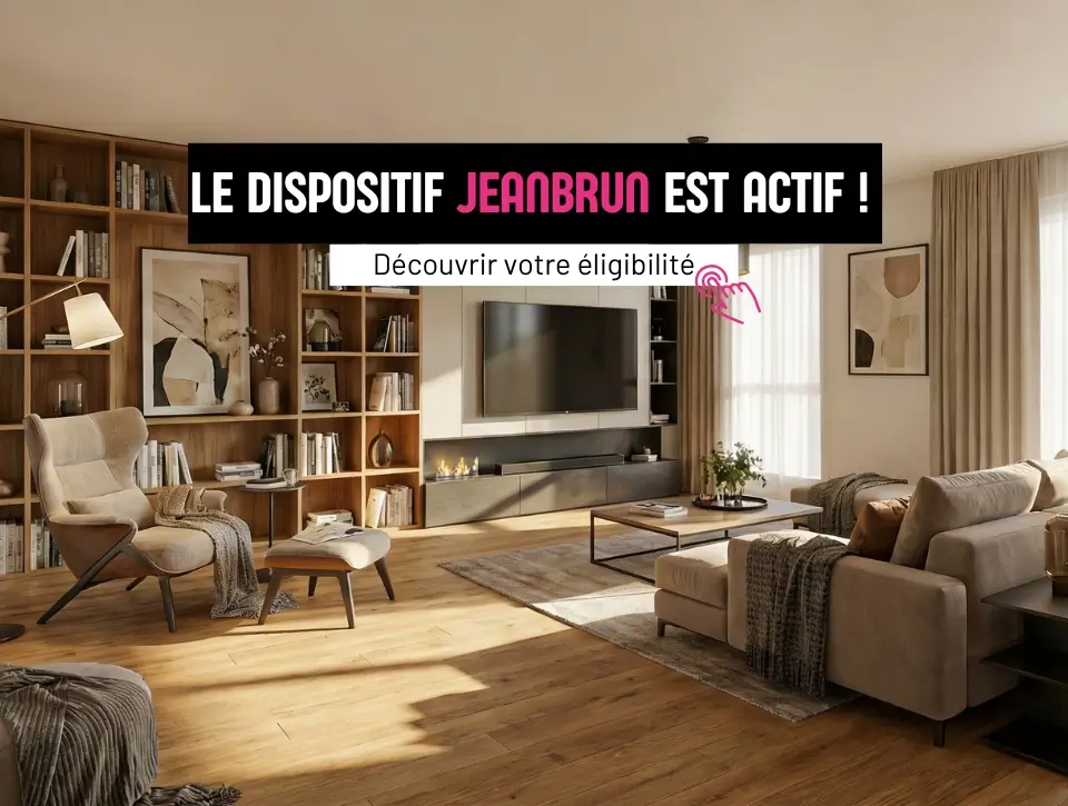 Salon moderne et chaleureux avec mobilier design, mettant en avant le dispositif Jeanbrun proposé par Trianon Résidences pour l’accession à la propriété.